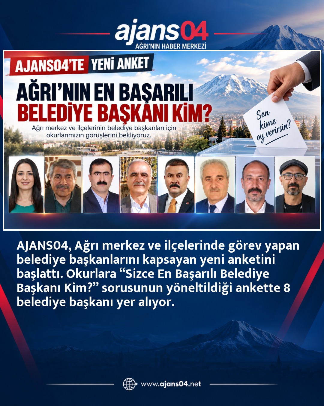 AJANS04’ten Yeni Anket: Ağrı’nın En Başarılı Belediye Başkanı Kim? – Ajans04