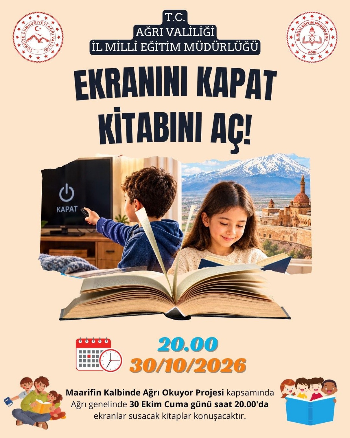 Ağrı’da 30 Ekim’de saat 20.00’de kitap okuma etkinliğine herkes davet edildi – Son Dakika